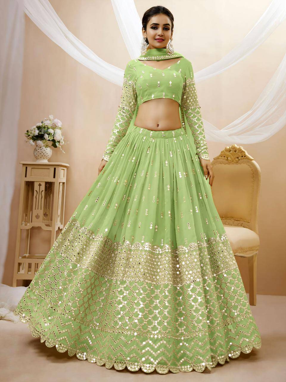 OMBRE Georgette Pista Wholesale Lehengha choli market in gujarat