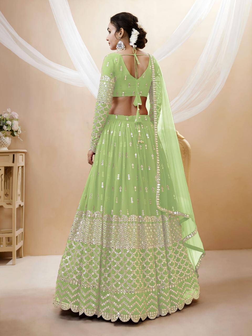 OMBRE Georgette Pista Wholesale Lehengha choli market in gujarat