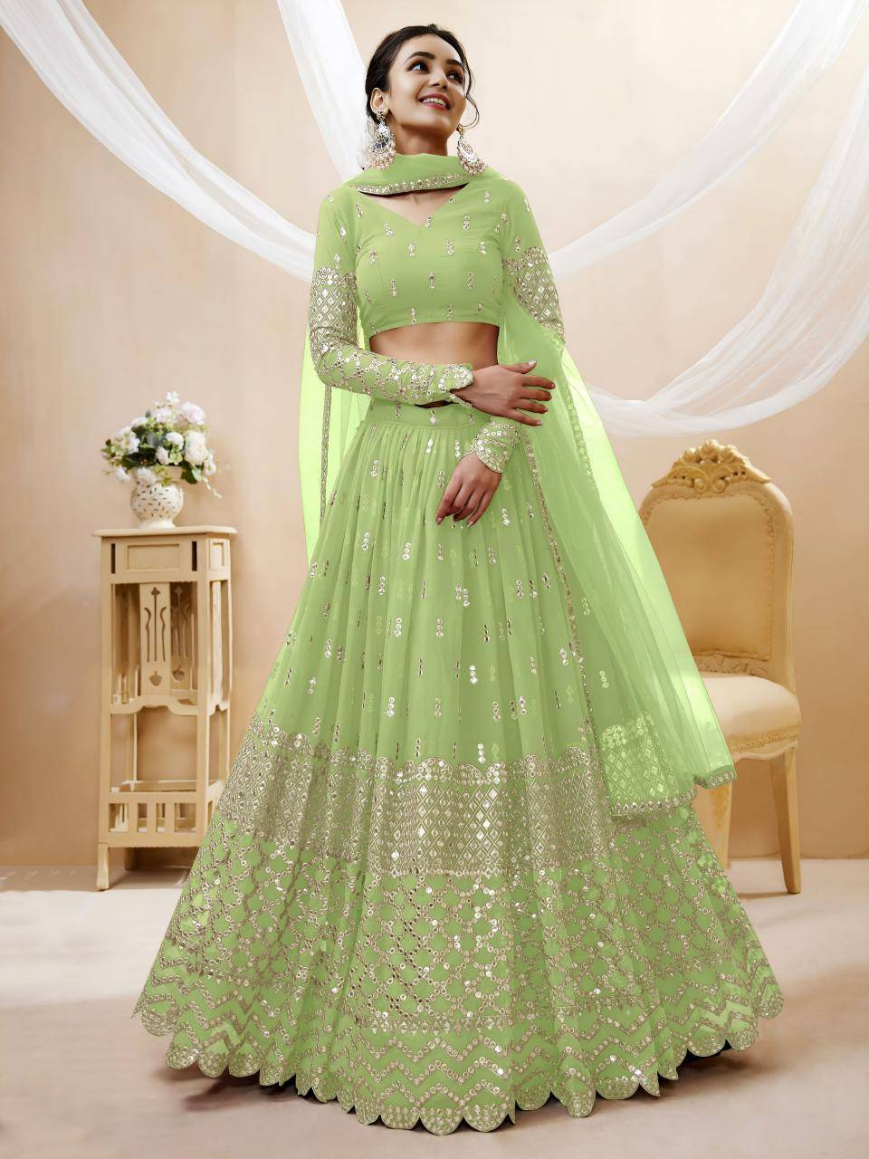 OMBRE Georgette Pista Wholesale Lehengha choli market in gujarat