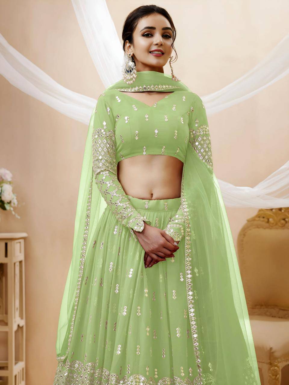 OMBRE Georgette Pista Wholesale Lehengha choli market in gujarat