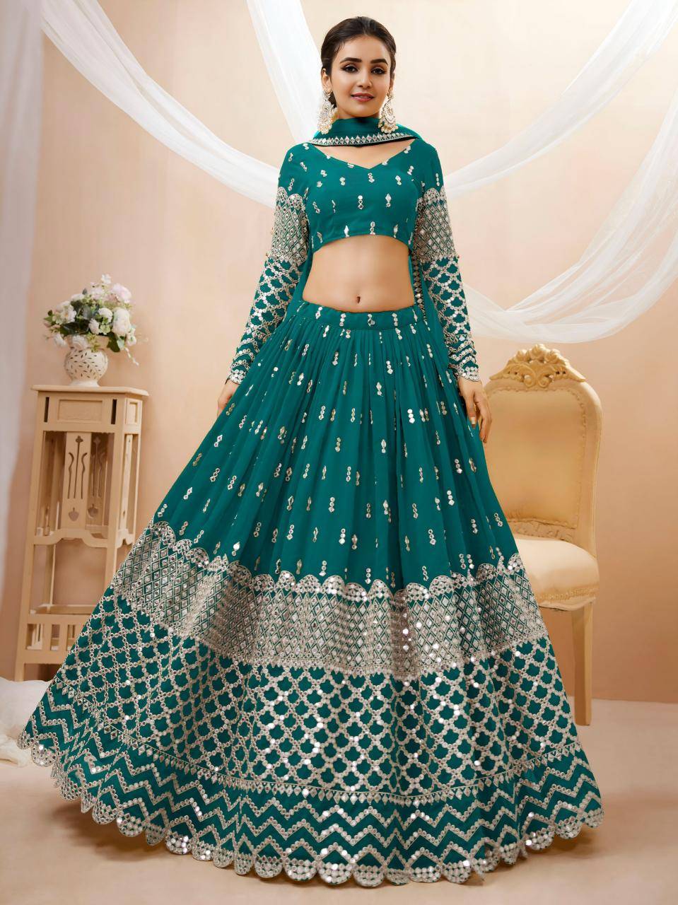 Expression vol 1 Georgette Teal Wholesale lehengha choli market in Delhi 