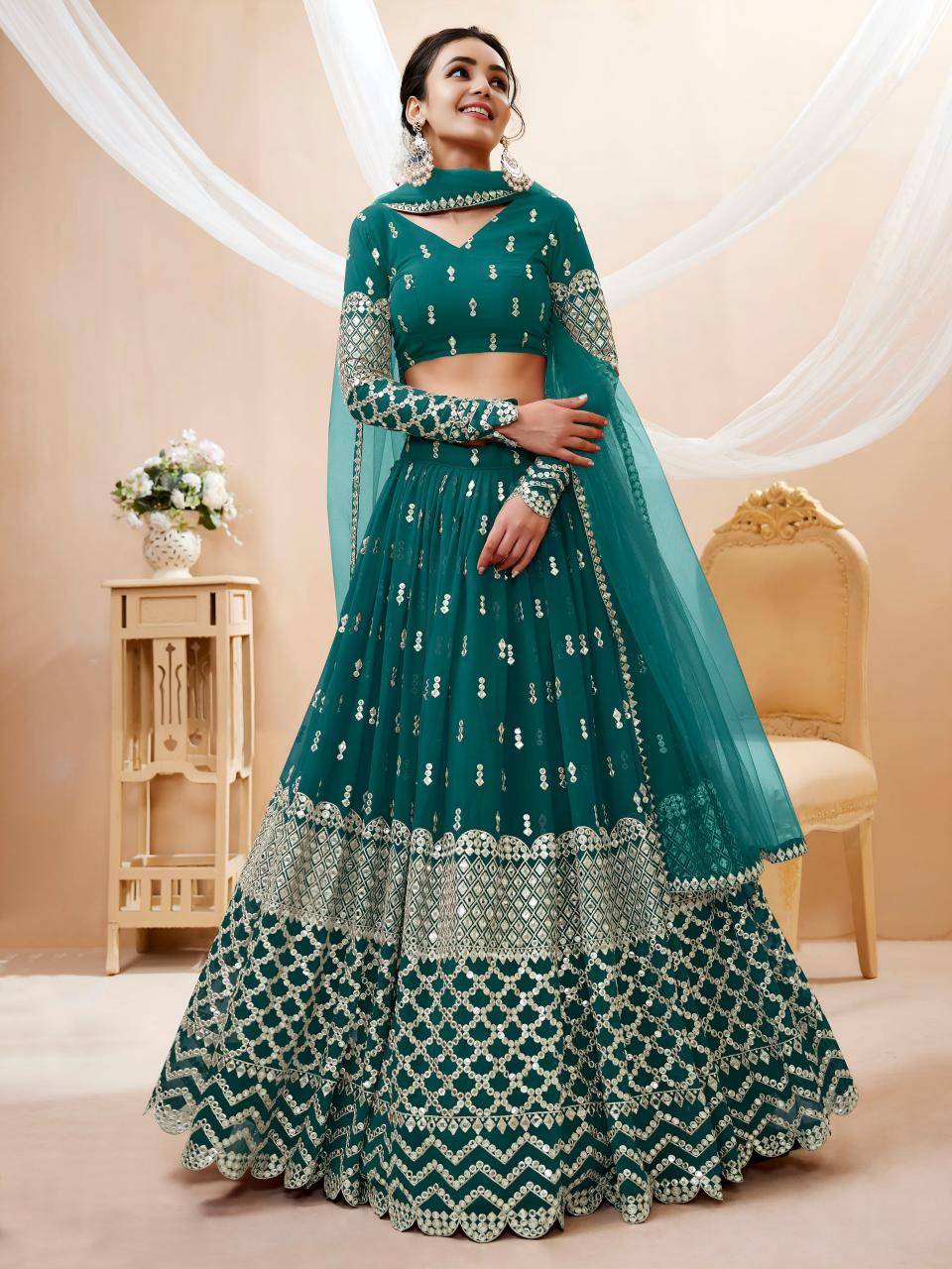 Expression vol 1 Georgette Teal Wholesale lehengha choli market in Delhi 