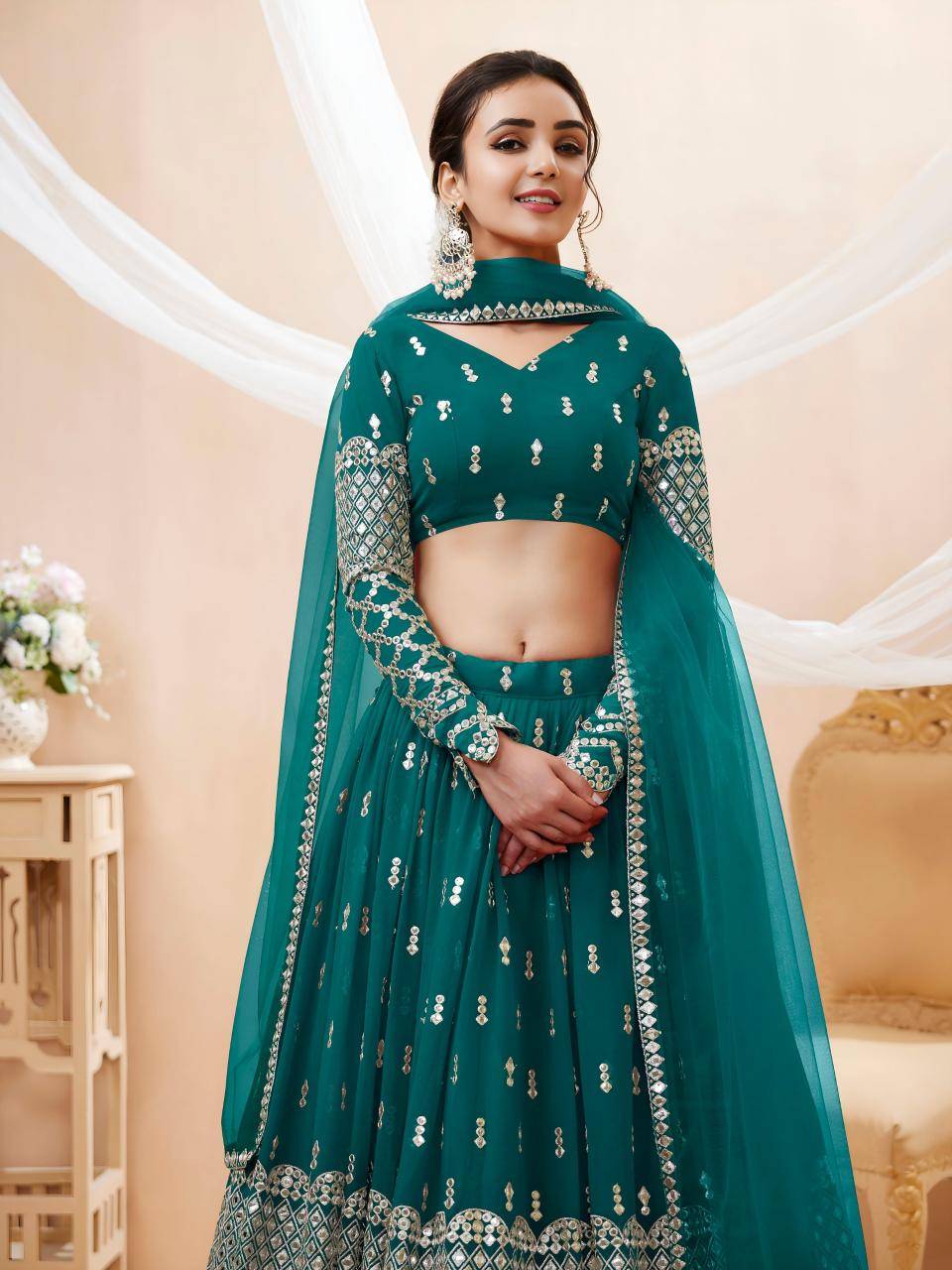 Expression vol 1 Georgette Teal Wholesale lehengha choli market in Delhi 