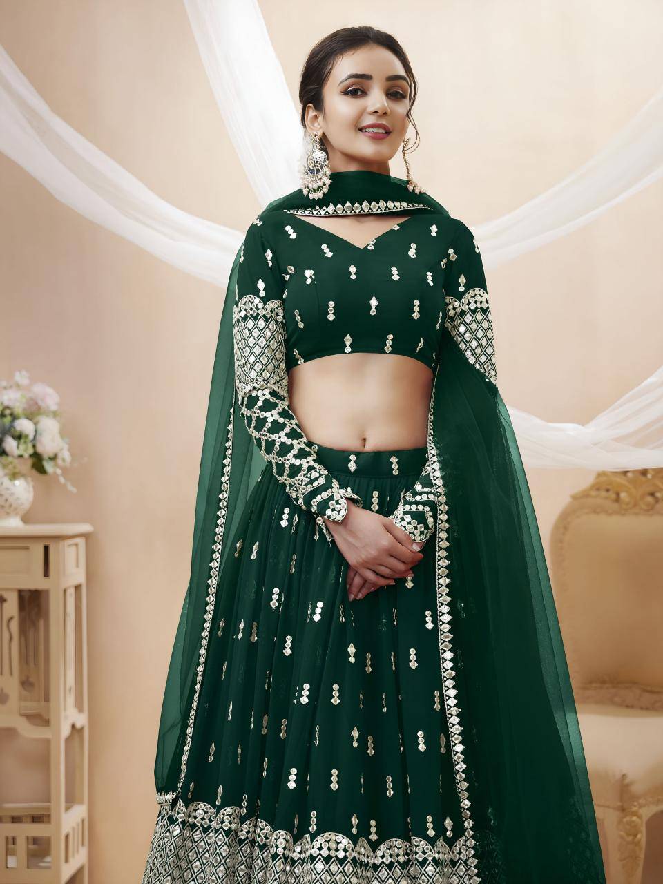 Expression vol 1 Georgette Green Affordable lehengha choli market in Delhi