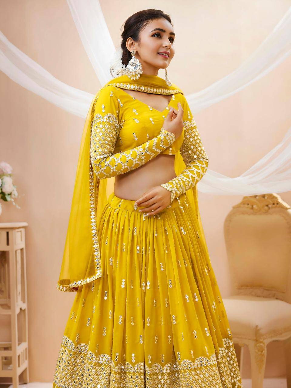 Expression vol 1 Georgette Yellow Best wholesale lehengha choli market in Delhi