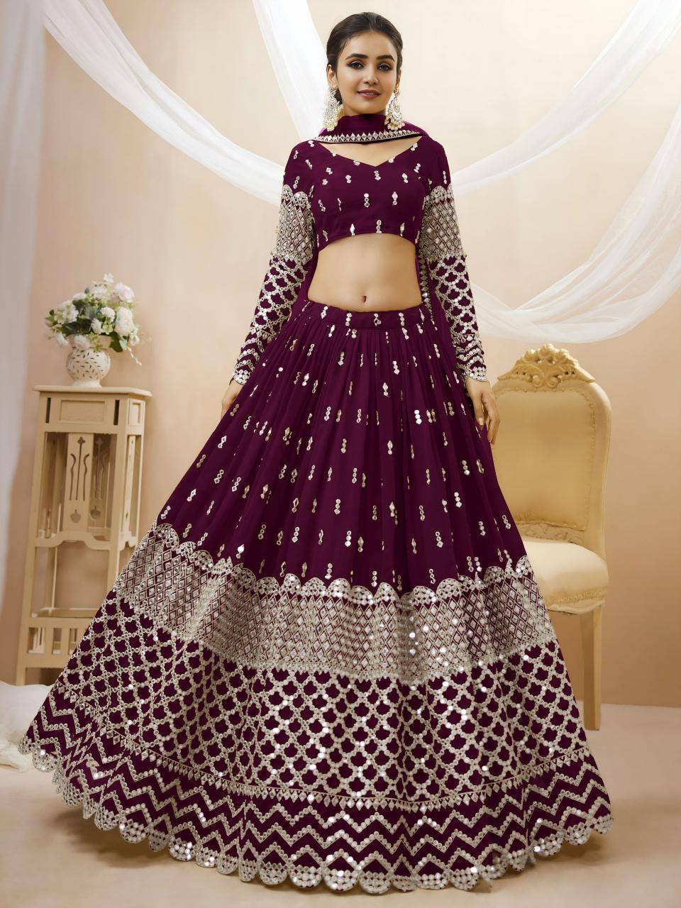Expression vol 1 Georgette Wine Latest lehengha choli wholesale market in Delhi