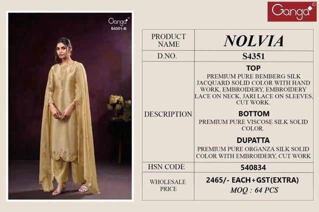 Ganga nolvia 4351 Wholesale dress materials in Surat