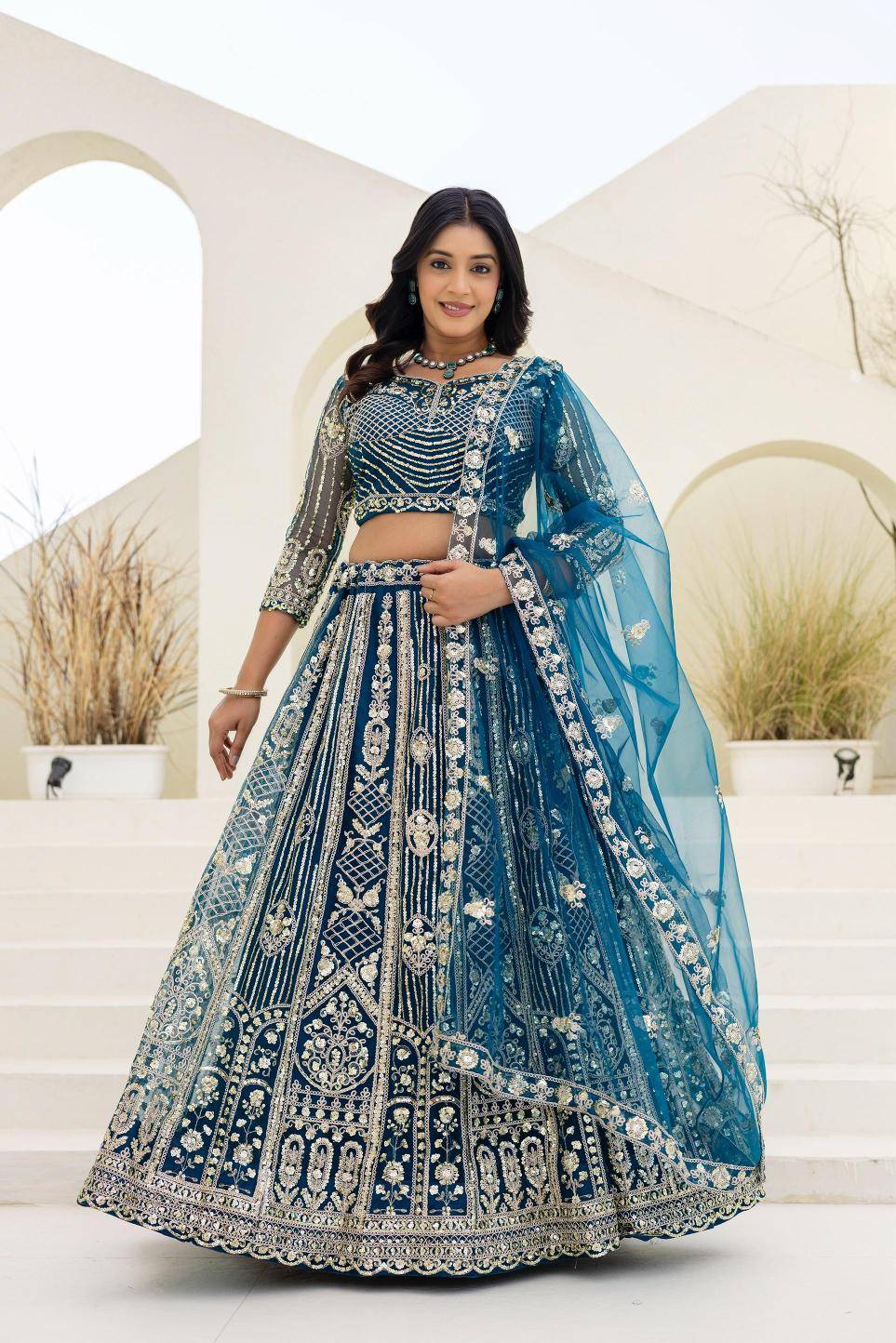 Royal elegance ON 5164 Butterfly Net Blue Lehengha choli Suppliers in Ahmedabad