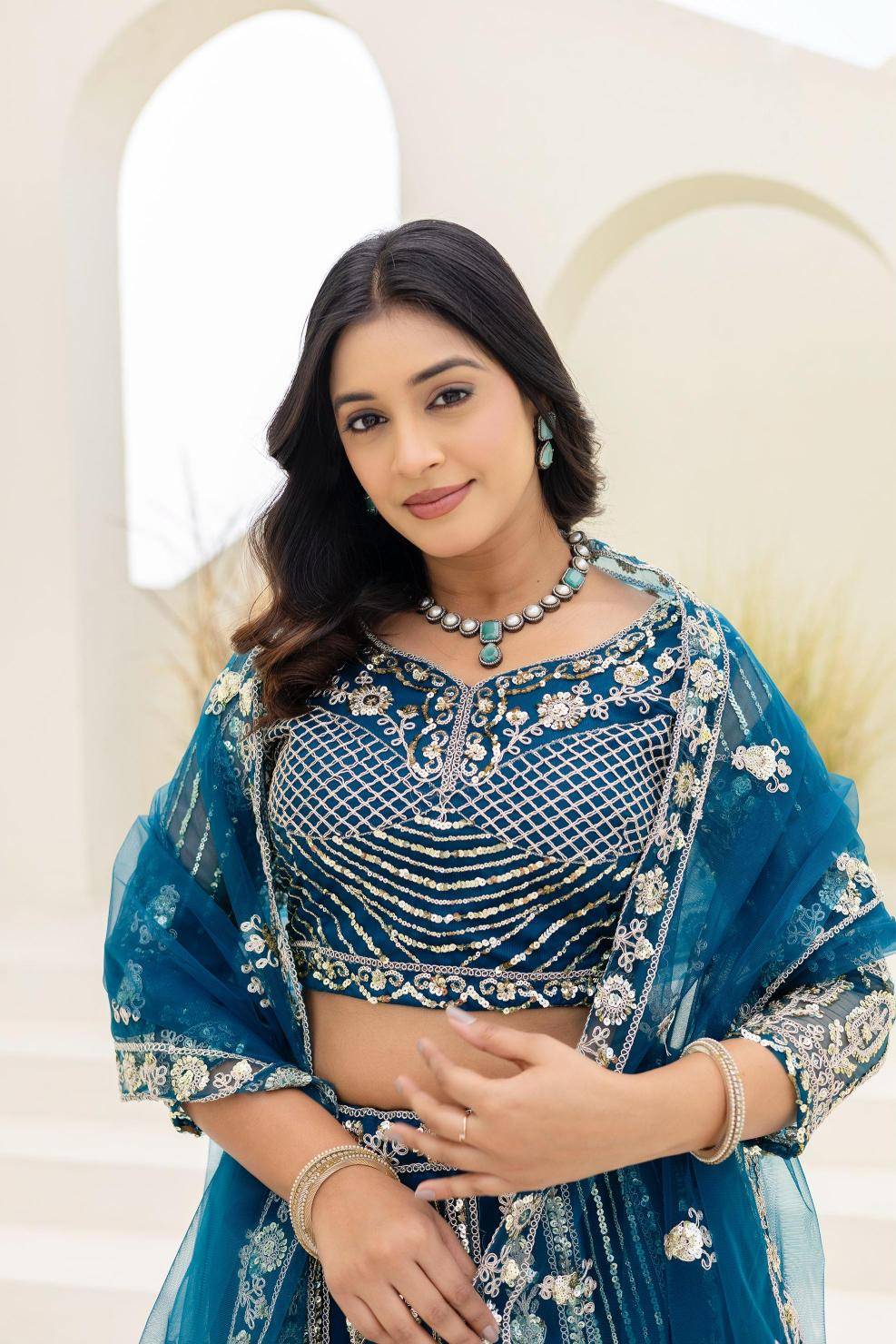 Royal elegance ON 5164 Butterfly Net Blue Lehengha choli Suppliers in Ahmedabad