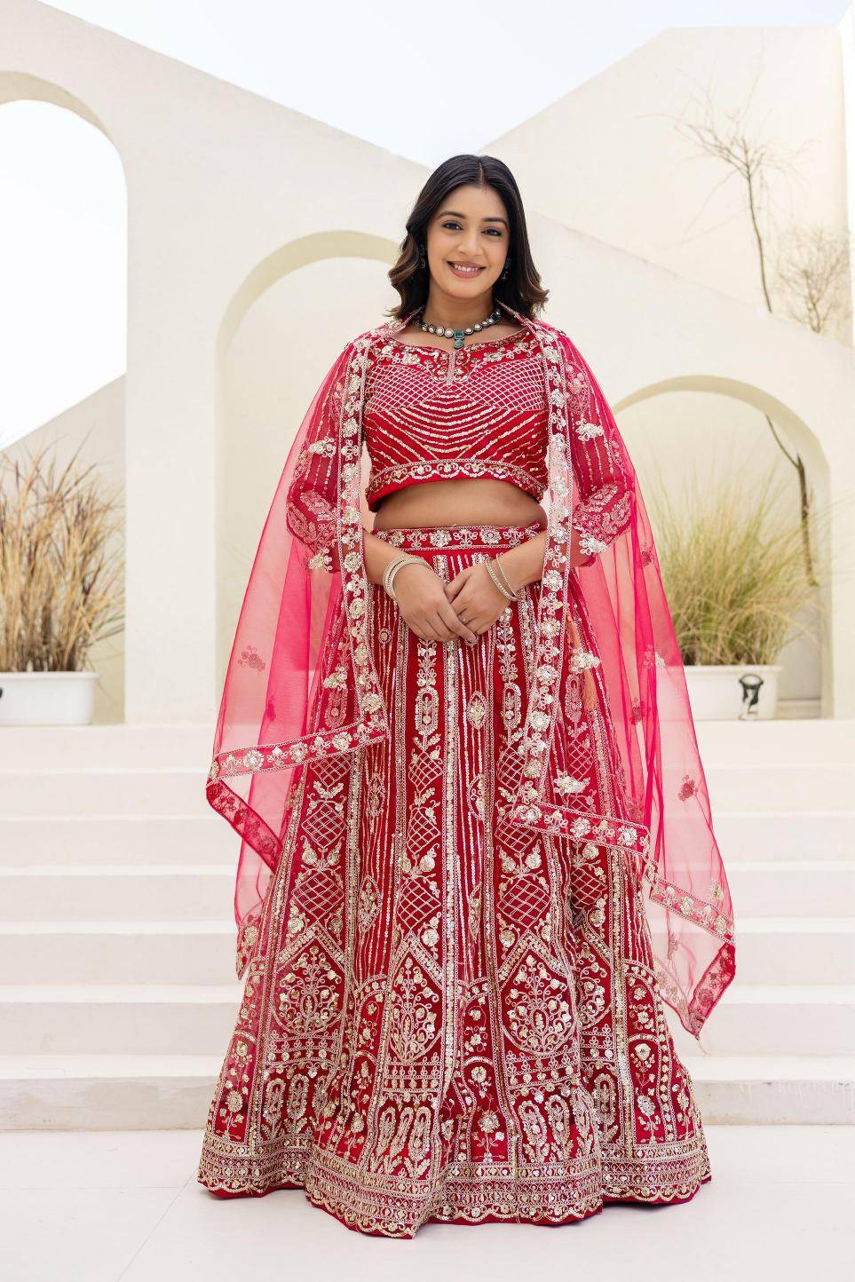 Royal elegance ON 5164 Butterfly Net Red Wholesale Lehengha choli Suppliers
