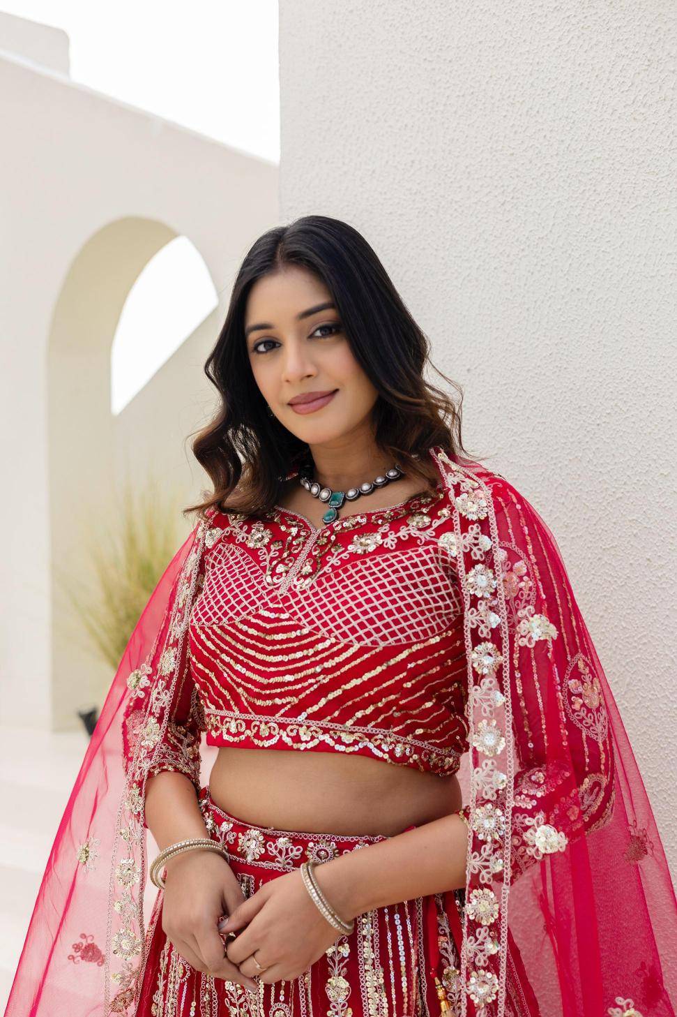 Royal elegance ON 5164 Butterfly Net Red Wholesale Lehengha choli Suppliers