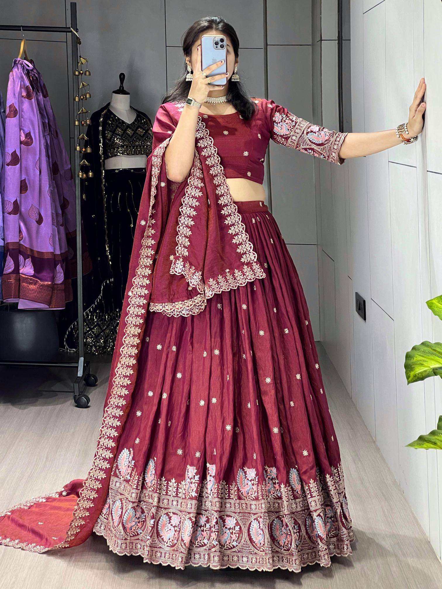 GRTN 8214 BRGNDY Vichitra Designer lehenga choli wholesale market in Ahmedabad