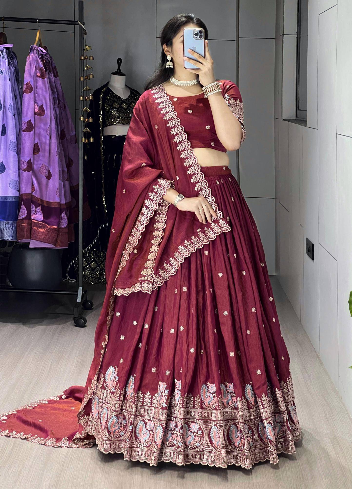 GRTN 8214 BRGNDY Vichitra Designer lehenga choli wholesale market in Ahmedabad