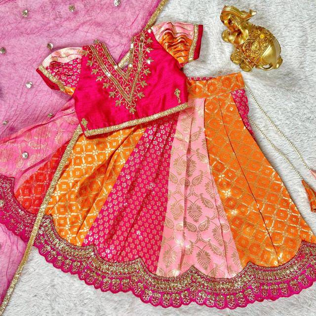 Handwoven perfection multi-color Designer kids lehenga choli
