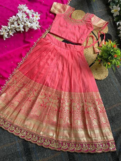 Pongal Panch-con Silk Pink Top kids clothing manufacturers in Surat