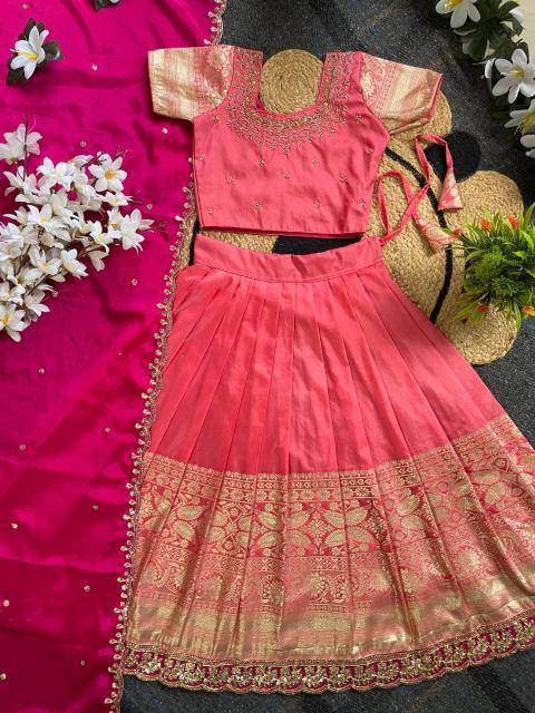 Pongal Panch-con Silk Pink Top kids clothing manufacturers in Surat