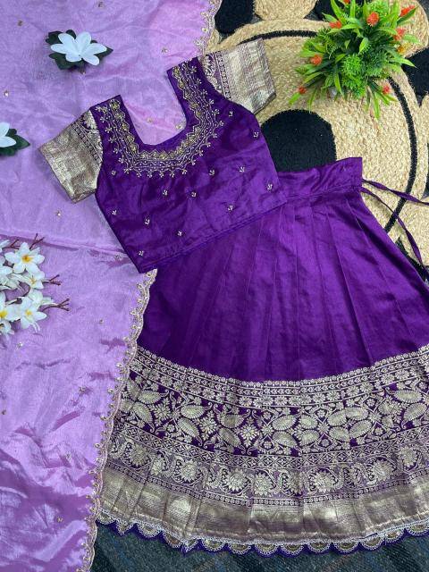 Pongal Panch-con Silk Purple Children clothing distributors in Surat