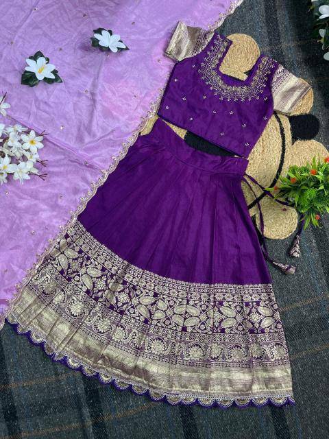 Pongal Panch-con Silk Purple Children clothing distributors in Surat