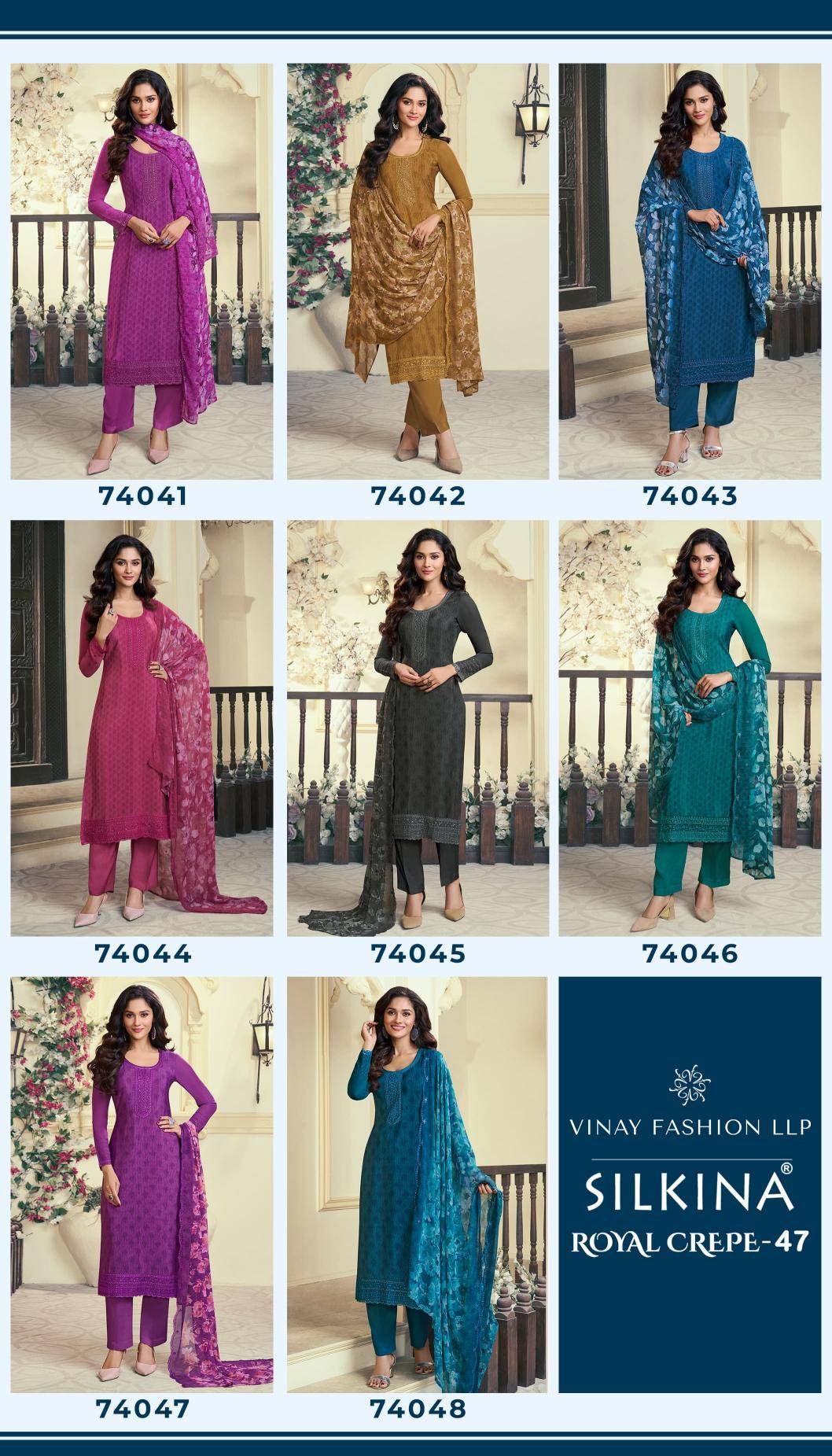 Vinay silkina royal crepe 47 Dress materials manufacturers in Ahmedabad