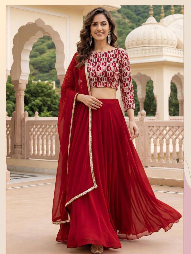 Zeel Clothing vol 32 Georgette Red Lehenga choli shopping in Pune