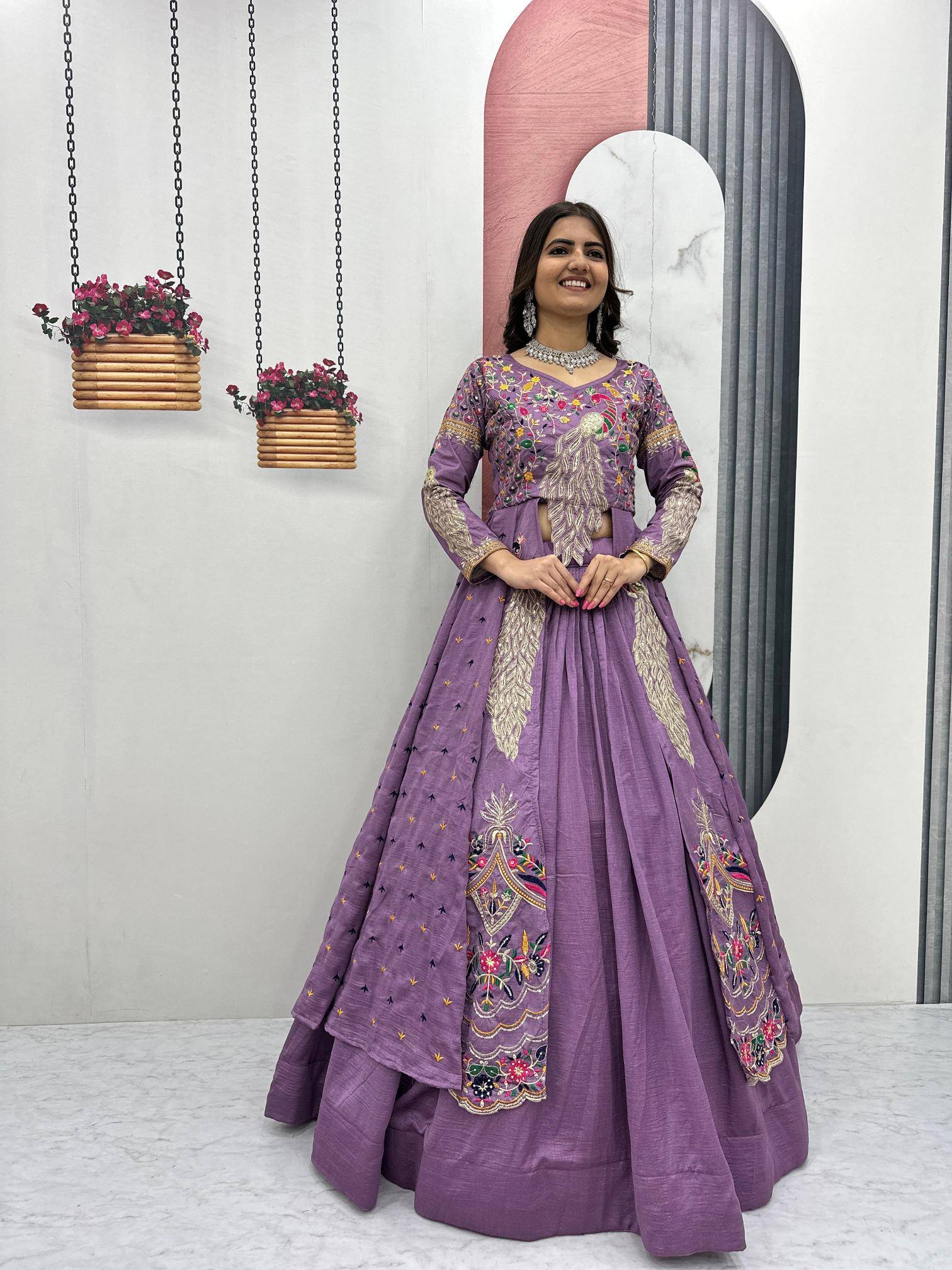 Launching Festival Special Crop Top Pc-528 Purple Lehenga choli warehouse in Pune
