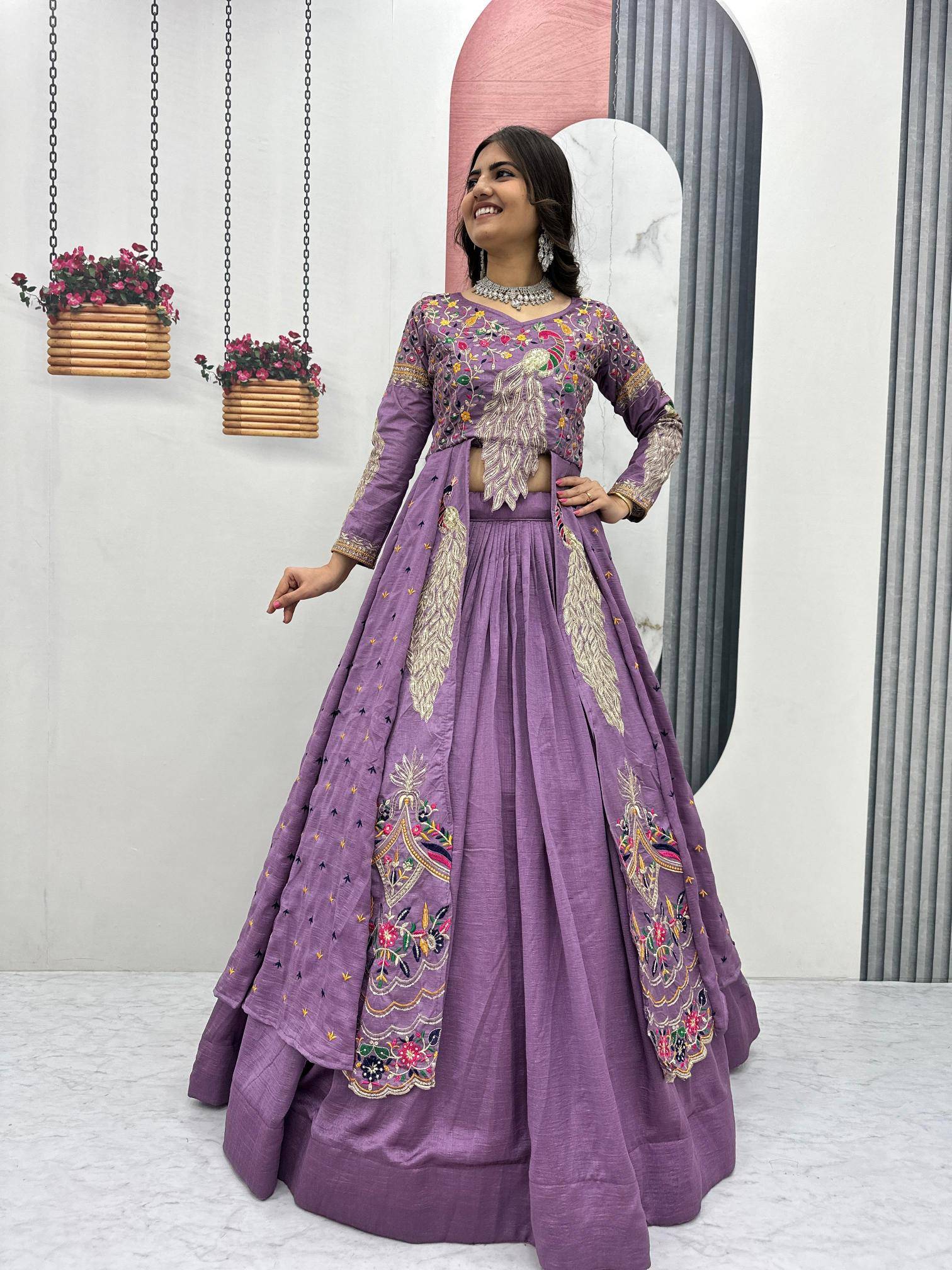 Launching Festival Special Crop Top Pc-528 Purple Lehenga choli warehouse in Pune