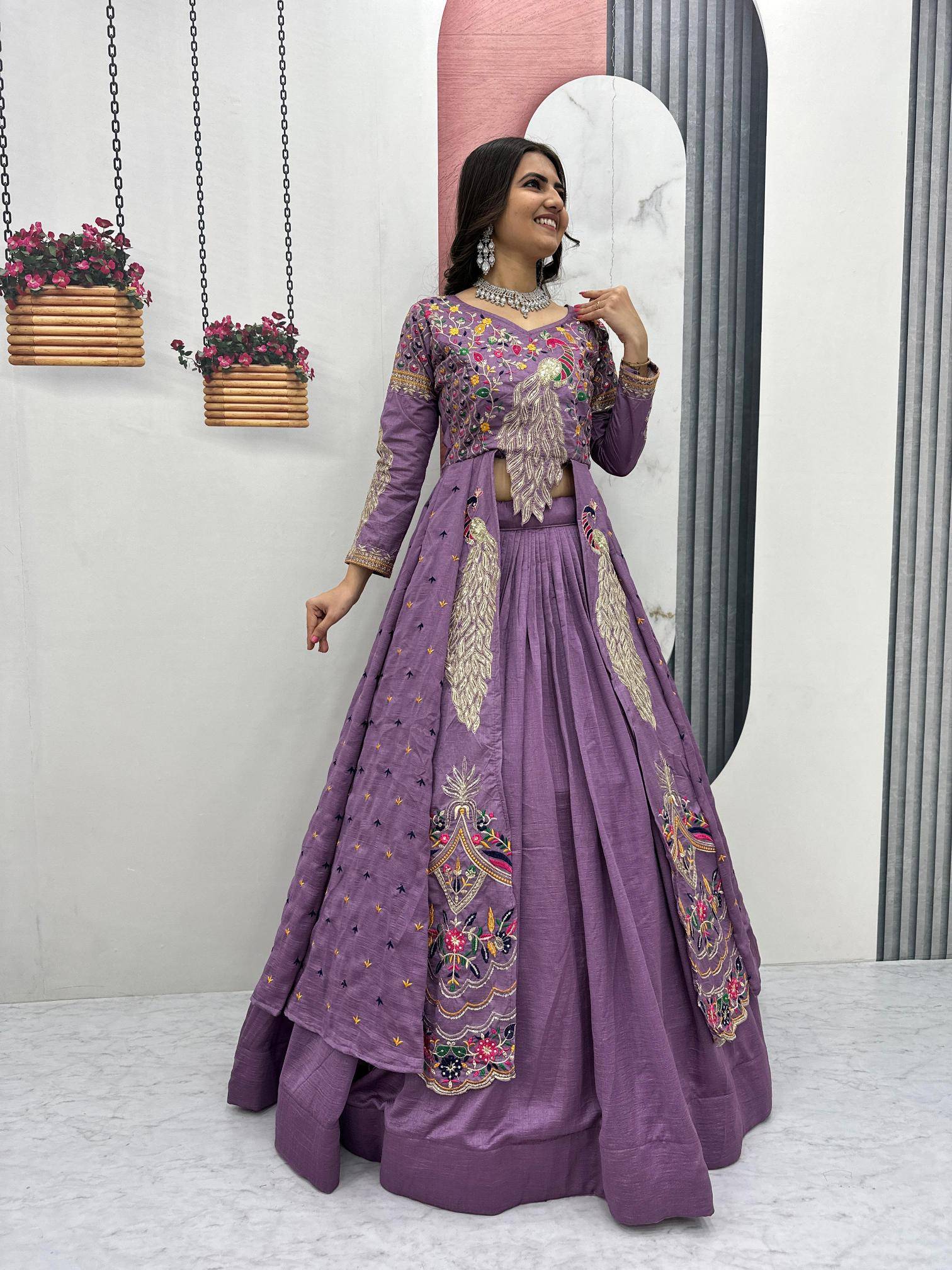 Launching Festival Special Crop Top Pc-528 Purple Lehenga choli warehouse in Pune