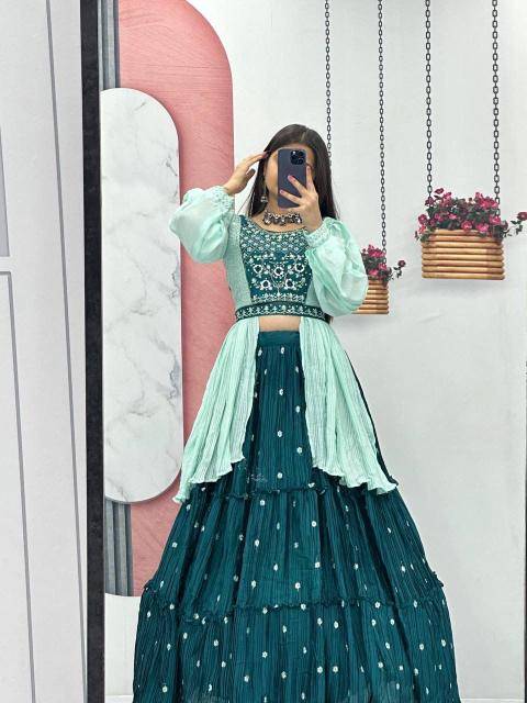 Rakhi Special Crop Top Pc-419 Chinon Green Lehenga choli export market in Pune.