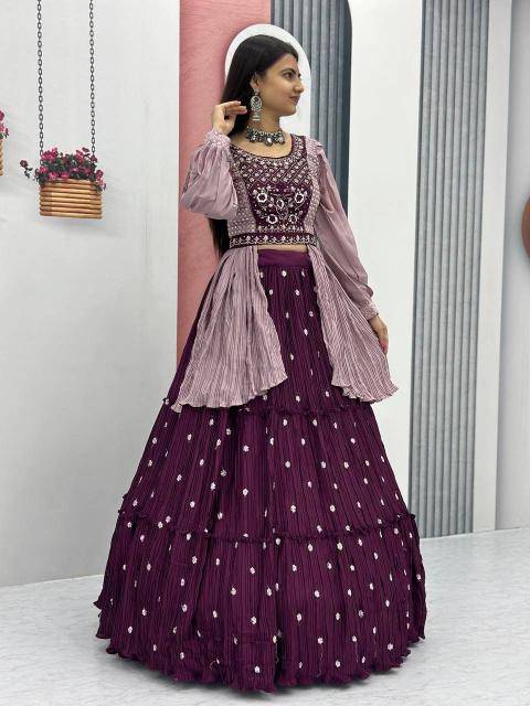 Rakhi Special Crop Top Pc-419 Chinon Purple Designer Lehengha choli in Bangalore