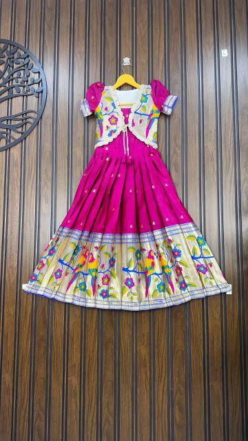 NEW LAUNCING KIDS GOWN PAITHANI silk Pink Affordable children clothing manufacturers in hydrabad