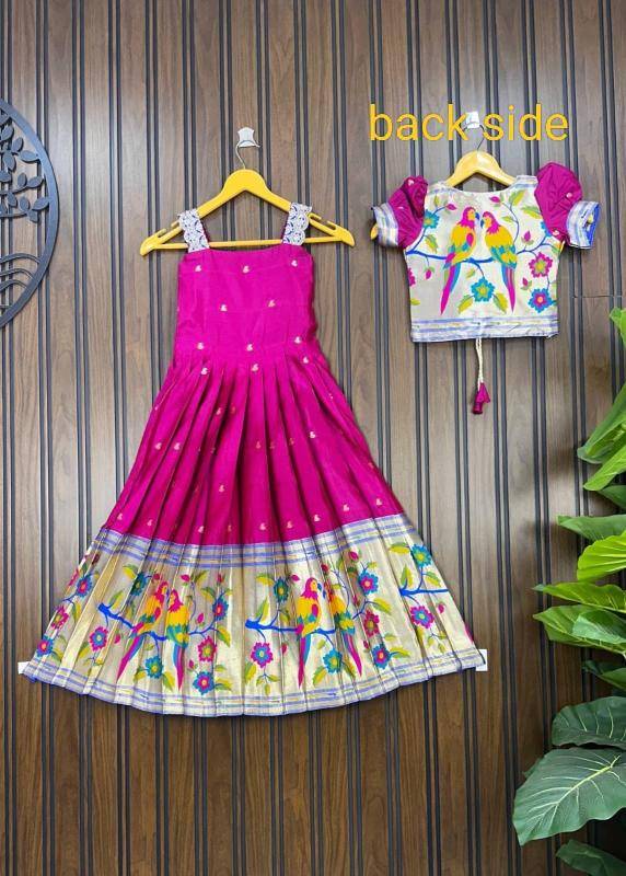 NEW LAUNCING KIDS GOWN PAITHANI silk Pink Affordable children clothing manufacturers in hydrabad