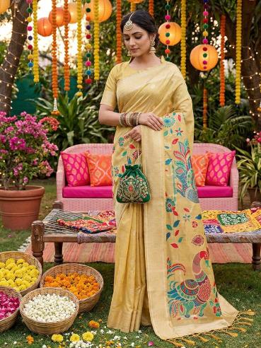 UTSAV by SHREE SHYAM FASHION fancy designer Soft LINEN COTTON fabric saree wholesale with Fancy latkan