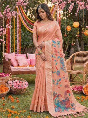 UTSAV by SHREE SHYAM FASHION fancy designer Soft LINEN COTTON fabric saree wholesale with Fancy latkan