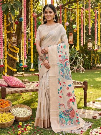 UTSAV by SHREE SHYAM FASHION fancy designer Soft LINEN COTTON fabric saree wholesale with Fancy latkan