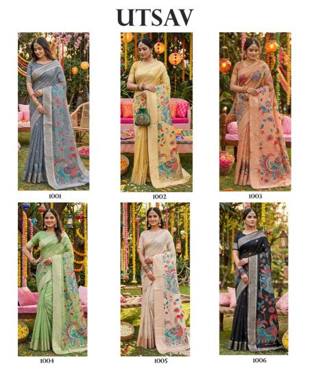 UTSAV by SHREE SHYAM FASHION fancy designer Soft LINEN COTTON fabric saree wholesale with Fancy latkan