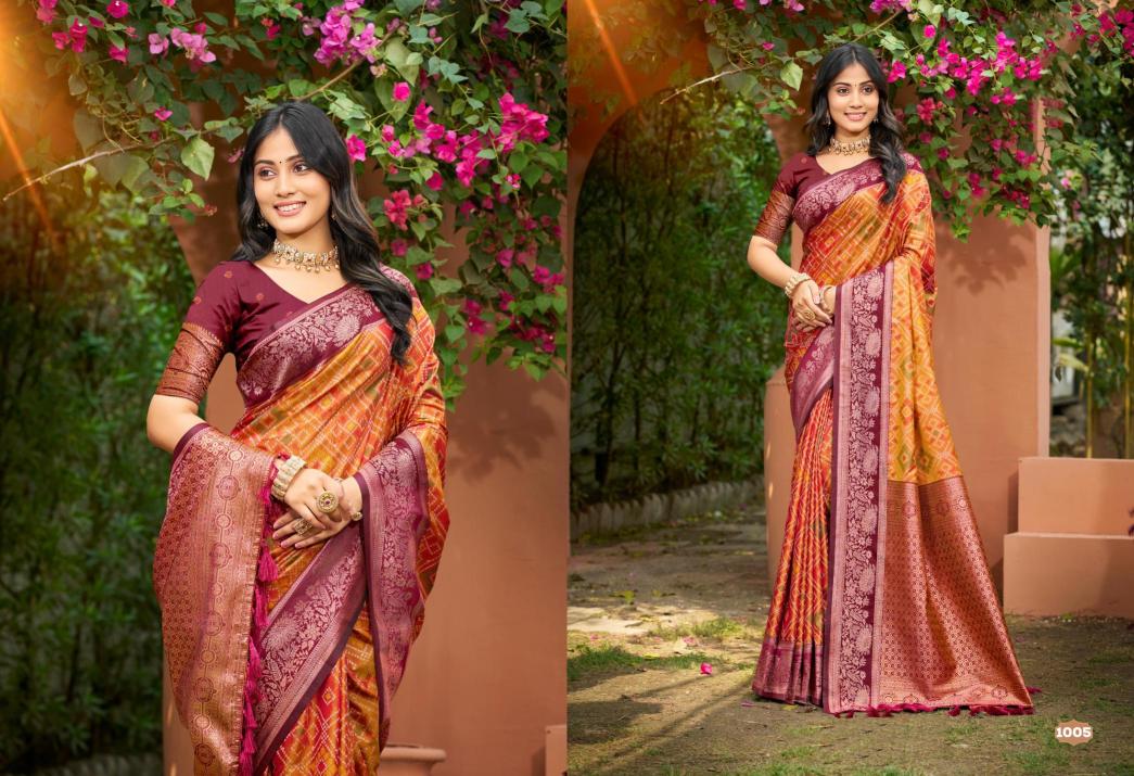 Bunawat - Anarkali Silk Sangam Prints SOFT SILK Woven Work Traditional Saree