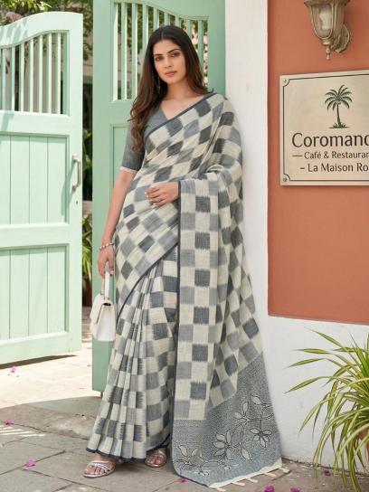 VANYA by SHREE SHYAM FASHION fancy designer Soft LINEN COTTON SOFT fabric saree wholesale with Fancy latkan