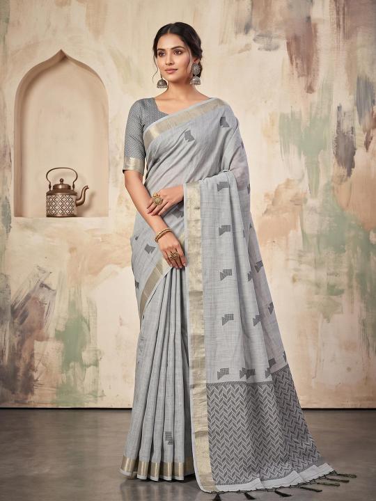 AARZOO by SHREE SHYAM FASHION fancy designer Soft LINEN COTTON fabric saree wholesale with Fancy latkan