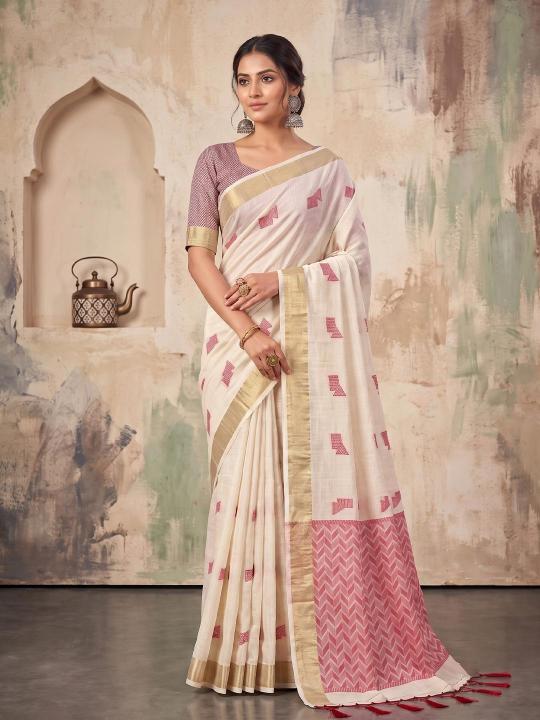 AARZOO by SHREE SHYAM FASHION fancy designer Soft LINEN COTTON fabric saree wholesale with Fancy latkan