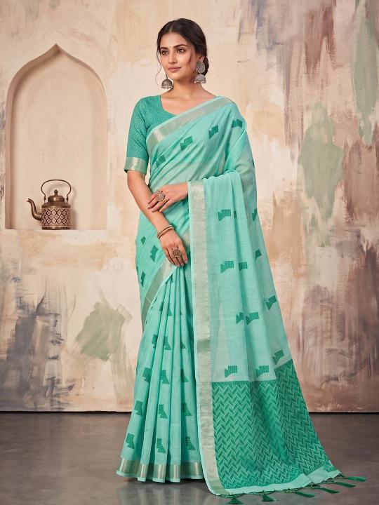AARZOO by SHREE SHYAM FASHION fancy designer Soft LINEN COTTON fabric saree wholesale with Fancy latkan