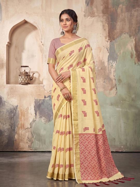 AARZOO by SHREE SHYAM FASHION fancy designer Soft LINEN COTTON fabric saree wholesale with Fancy latkan