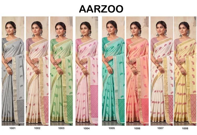 AARZOO by SHREE SHYAM FASHION fancy designer Soft LINEN COTTON fabric saree wholesale with Fancy latkan