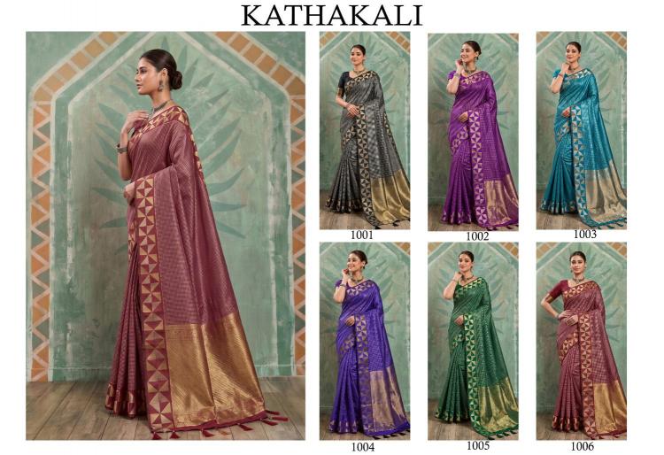 KATHAKALI by SHREE SHYAM FASHION fancy designer Art Silk FABRIC WITH saree wholesale with Fancy latkan AND FANCY ZARI BORDAR